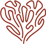 A stylized red heart shape formed by flowing, intertwining lines, creating a dynamic and artistic design.